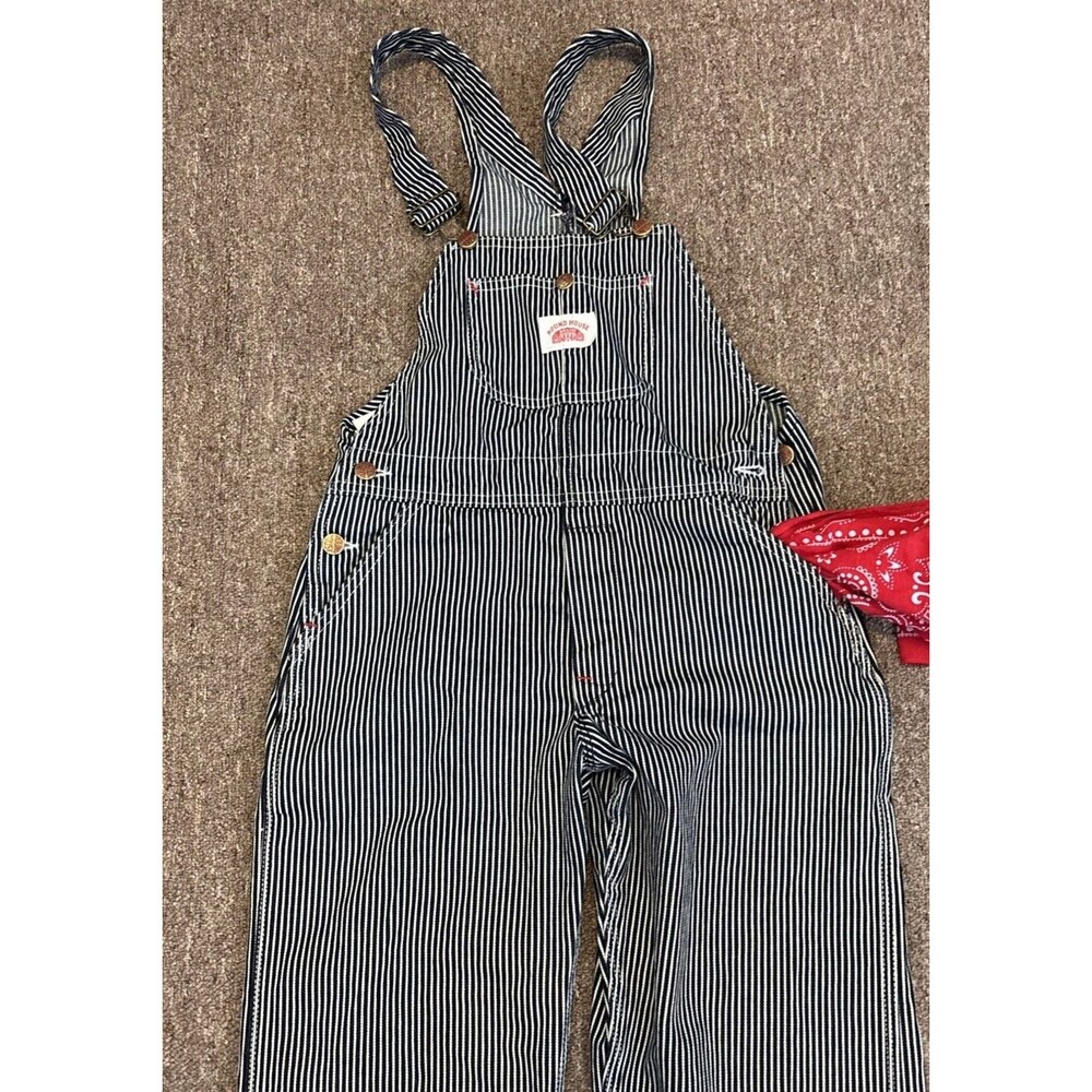 Vtg Round House Hickory Striped Bib Overalls Engineer  14 Women - Made USA